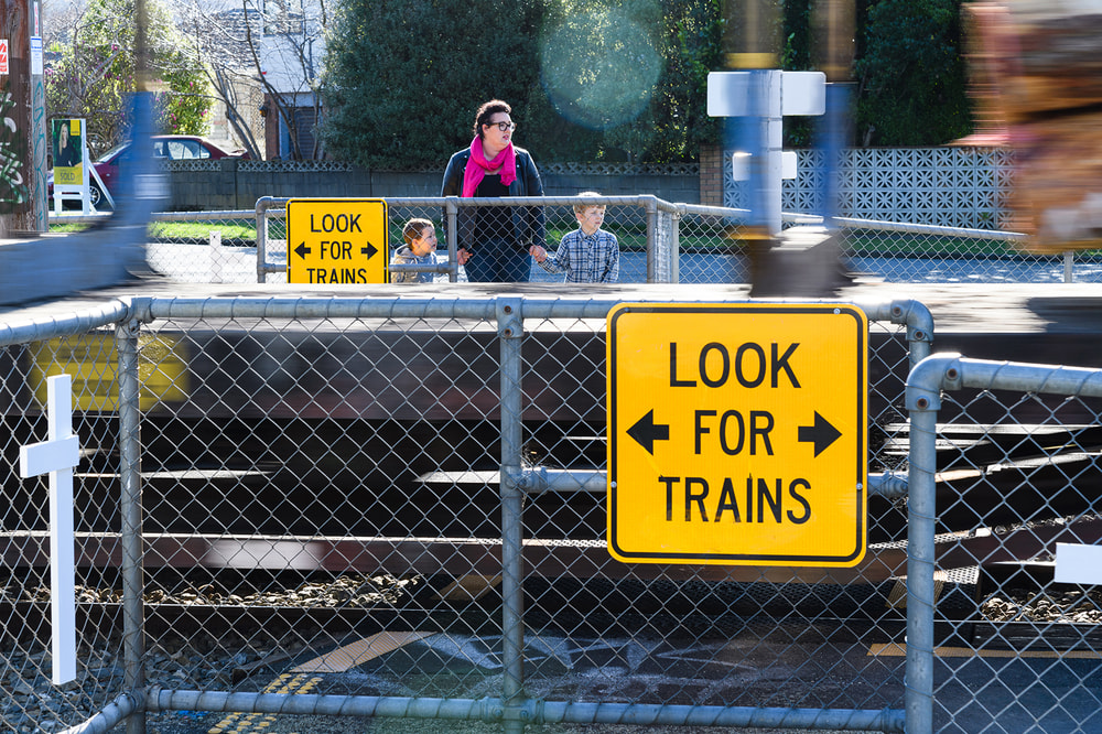 Only ever cross the railway at a formed pedestrian crossing or at a designated overpass or underpass